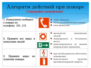 При первых признаках возгорания или запахе дыма